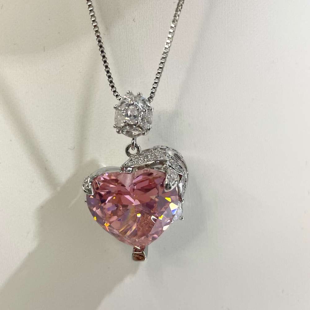 grown gemstone pun heart platinum-plated necklace